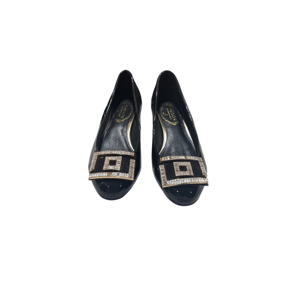 HARSON Black Patent Rhinestone Buckle Ballet Flats Women’s Size 5